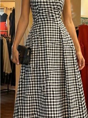 Anthropologie Black and White checked Gingham Midi Dress NWT   Size Small